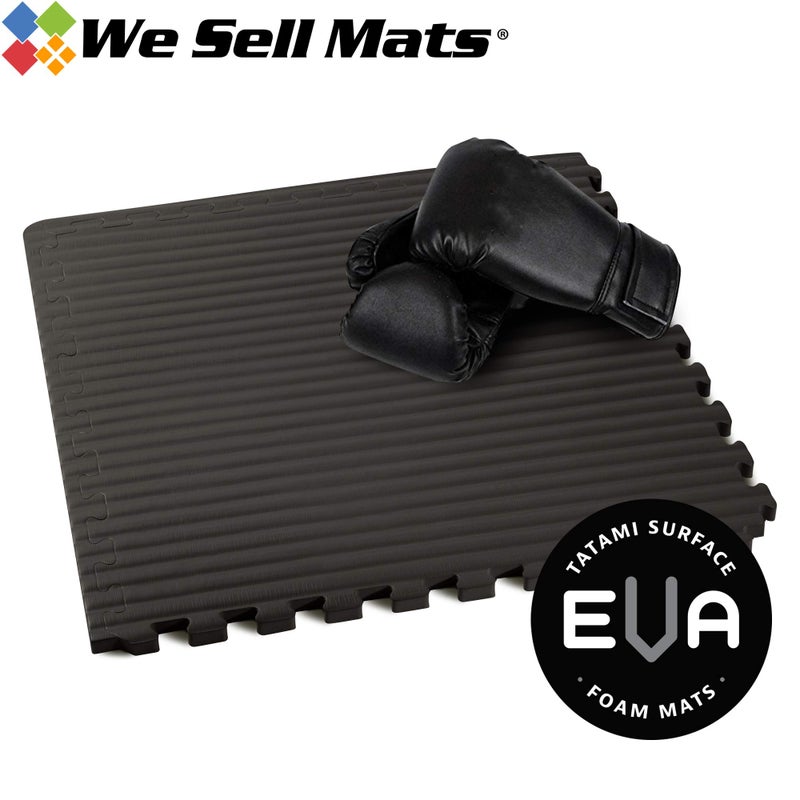 We Sell Mats نبيع حصائر بسماكة 1 بوصة حصائر تمارين فنون القتال من رغوة EVA، نمط تاتامي، بلاط أرضيات متشابك لصالة الألعاب الرياضية المنزلية، MMA، حصائر مضادة للإرهاق، 24 بوصة × 24 بوصة، أسود (TL-25M)، 24 قدم مربع (6 بلاطات) - Image 2